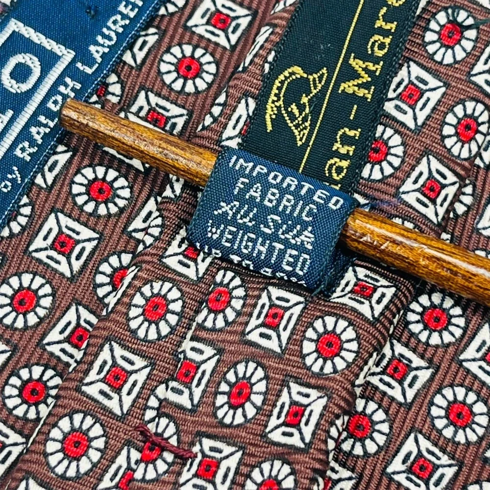 Polo Ralph Lauren Silk Men's Necktie Brown Red Geometric‎ Medallions 55
